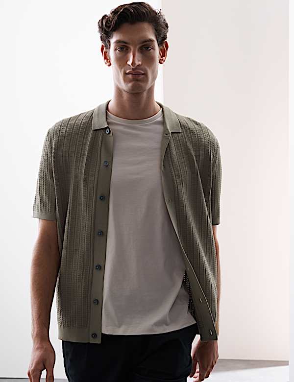 Πλεκτή μπλούζα πόλο με ανάγλυφη υφή και υψηλή περιεκτικότητα σε βισκόζη - GR