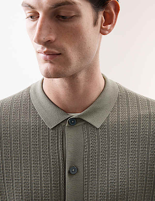 Πλεκτή μπλούζα πόλο με ανάγλυφη υφή και υψηλή περιεκτικότητα σε βισκόζη - GR