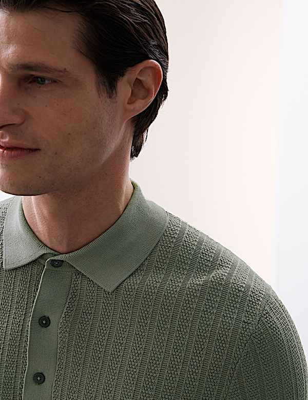 Textured  Viscose Rich Knitted Polo Shirt - EE