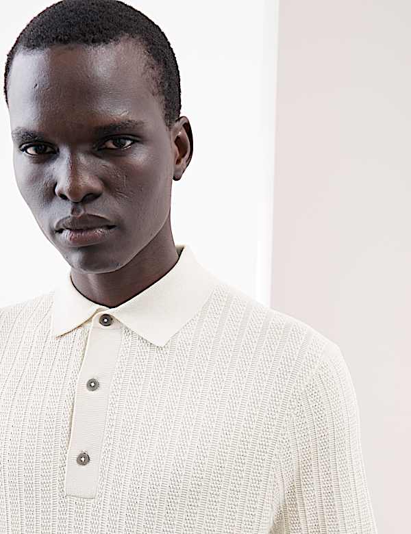 Textured  Viscose Rich Knitted Polo Shirt - TW