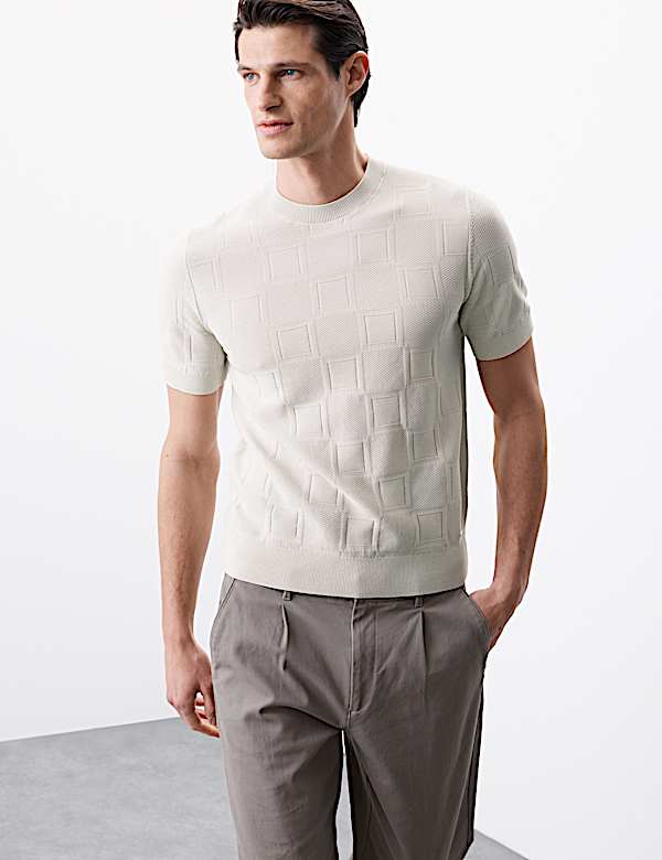 Strick-T-Shirt aus merzerisierter Baumwolle mit geometrischer Struktur - AT