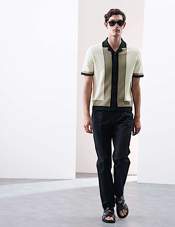 Mercerised Cotton Colour Block Knitted Polo Shirt