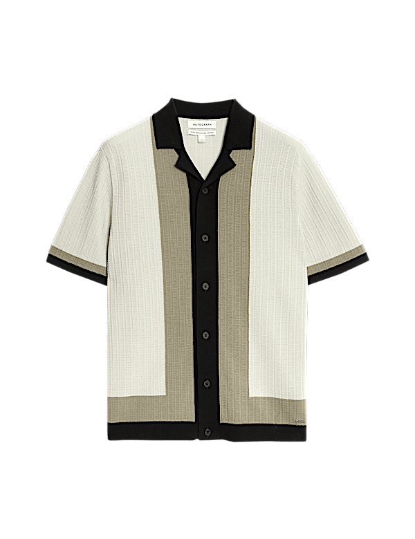 Mercerised Cotton Colour Block Knitted Polo Shirt