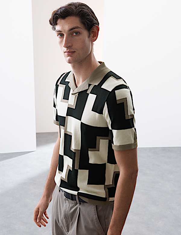 Mercerised Cotton Open Neck Knitted Polo Shirt - DK