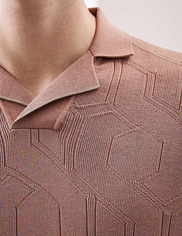 Mercerised Cotton Textured Knitted Polo Shirt