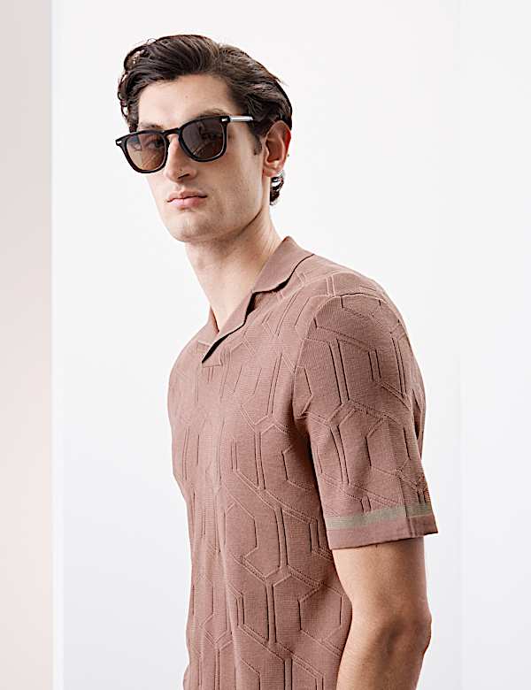 Mercerised Cotton Textured Knitted Polo Shirt