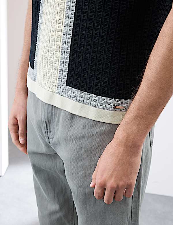 Mercerised Cotton Colour Block Knitted Polo Shirt