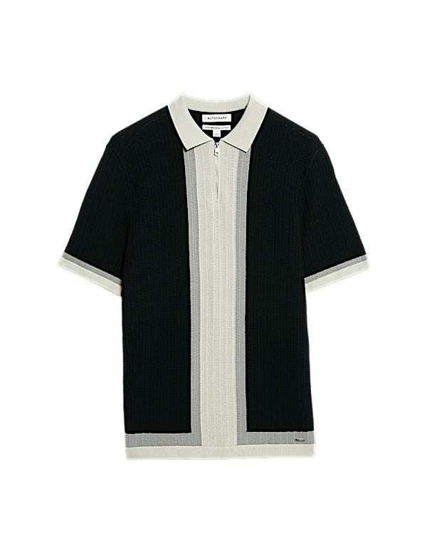 Mercerised Cotton Colour Block Knitted Polo Shirt