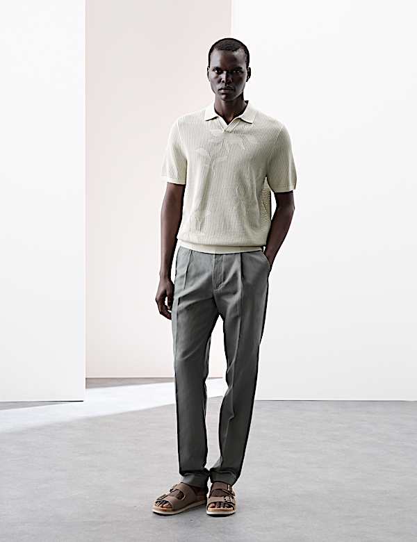 OPEN NECK TEXTURED STITCH POLO
