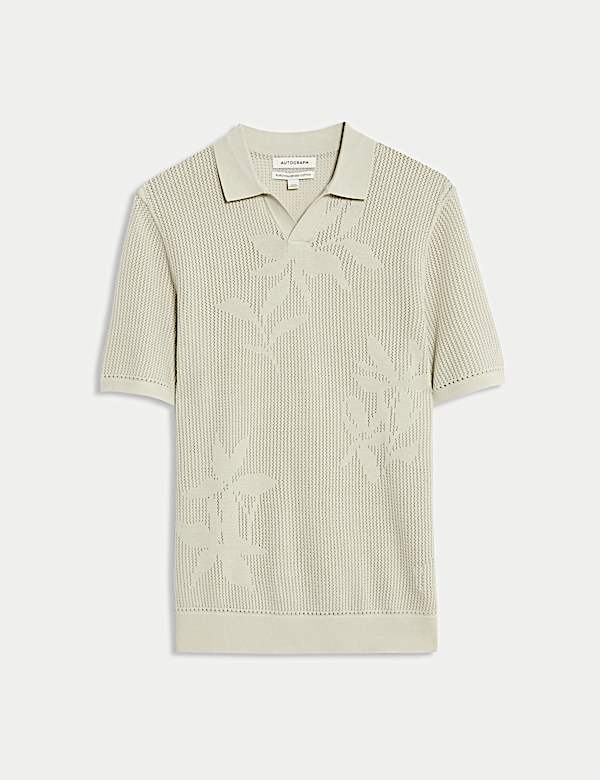 Πλεκτή φλοράλ μπλούζα πόλο από 100% βαμβάκι - GR