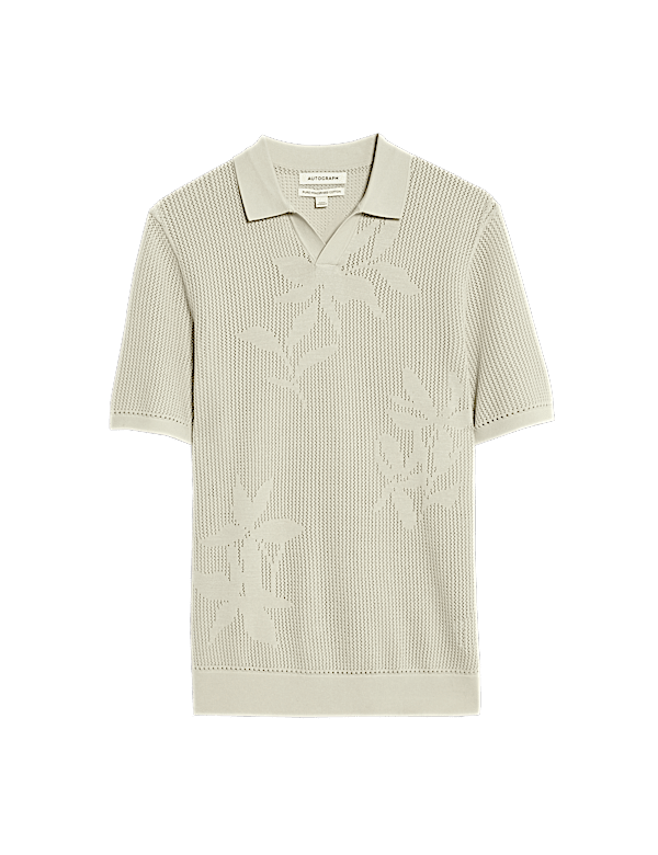 OPEN NECK TEXTURED STITCH POLO