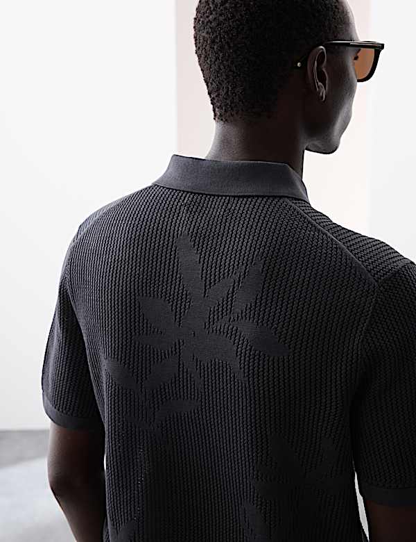 Floral Textured Knit Button Polo Shirt - NZ