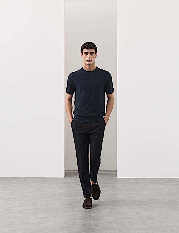 Geometrisch gebreid T-shirt van glanskatoen - BE