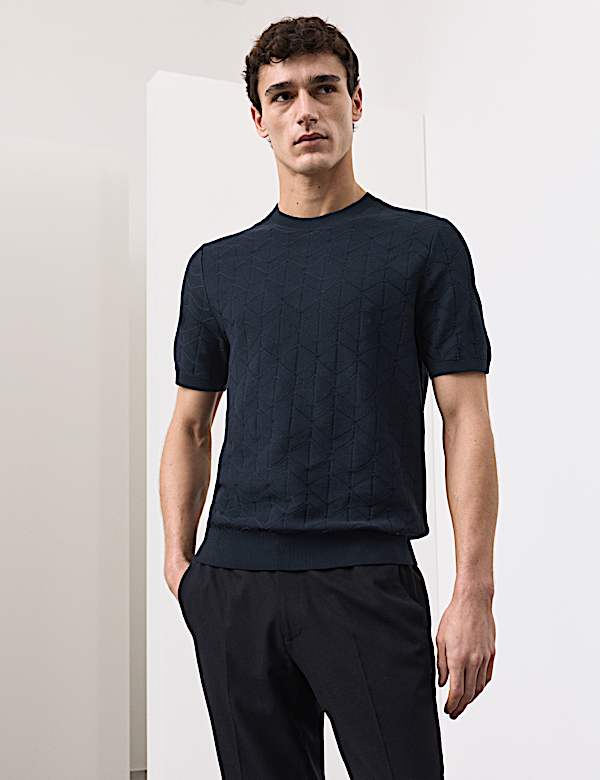 Geometrisch gebreid T-shirt van glanskatoen - BE