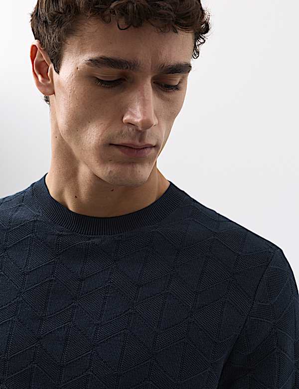 Geometrisch gebreid T-shirt van glanskatoen - BE