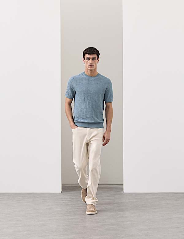 Mercerised Cotton Geometric Knitted T-shirt - BE