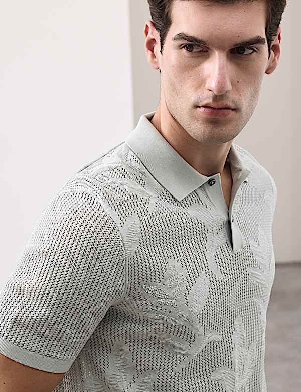 Pure Cotton Floral Pointelle Polo Shirt - CN