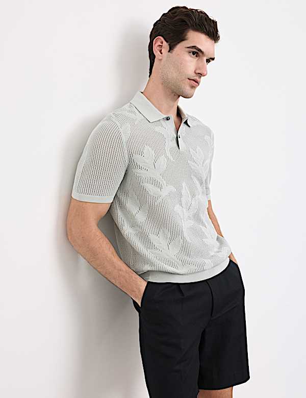 Pure Cotton Floral Pointelle Polo Shirt - CN