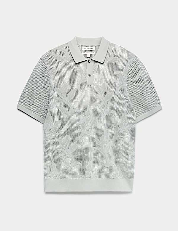 Pure Cotton Floral Pointelle Polo Shirt - CN