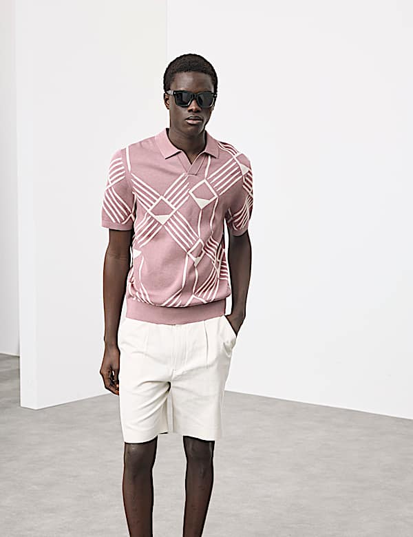 Pure Cotton Geometric Pattern Knitted Polo