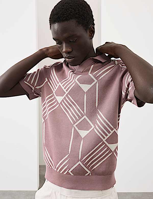 Pure Cotton Geometric Pattern Knitted Polo - PL