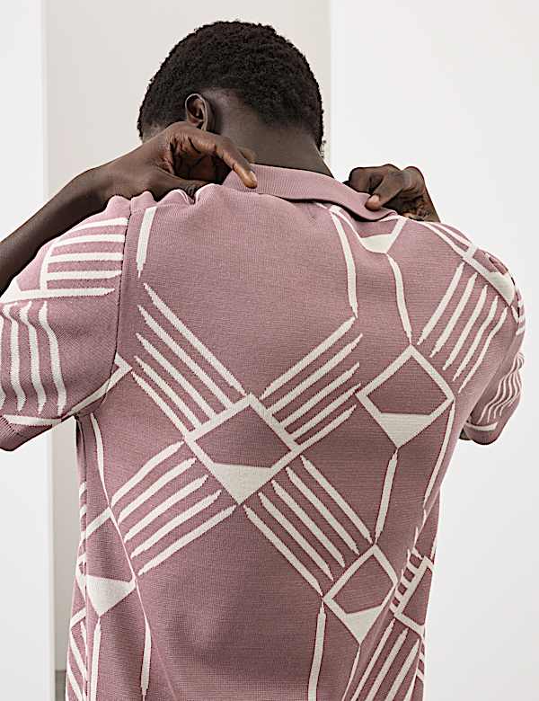 Pure Cotton Geometric Pattern Knitted Polo - PL