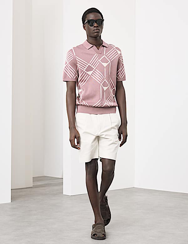 Pure Cotton Geometric Pattern Knitted Polo - PL
