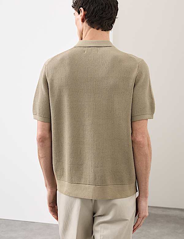 Pure Cotton Floral Knitted Polo Shirt - LT