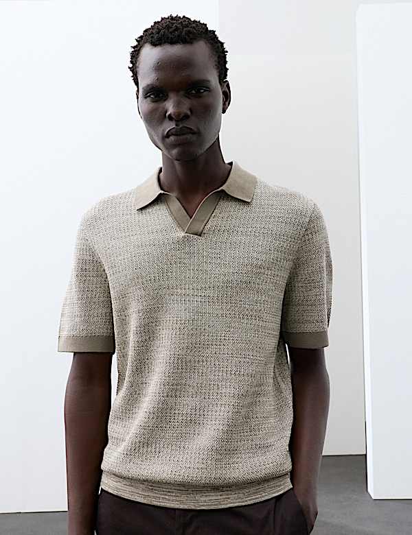 Pure Cotton Twisted Stitch Knitted Polo | SOFT BROWN | Knitted