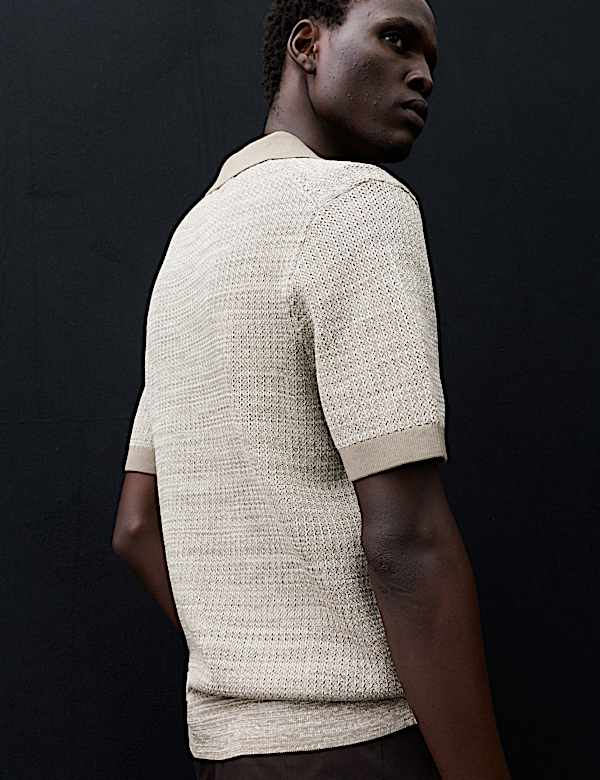 Pure Cotton Twisted Stitch Knitted Polo - KR