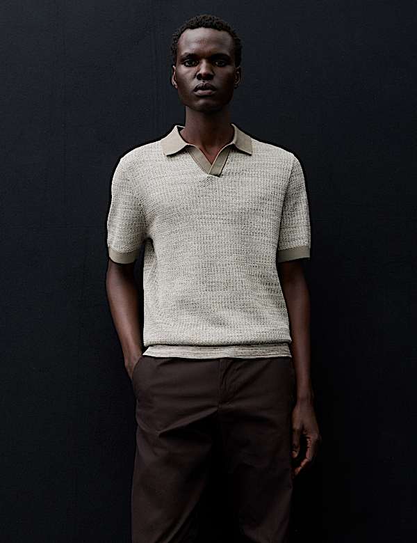 Pure Cotton Twisted Stitch Knitted Polo - BN