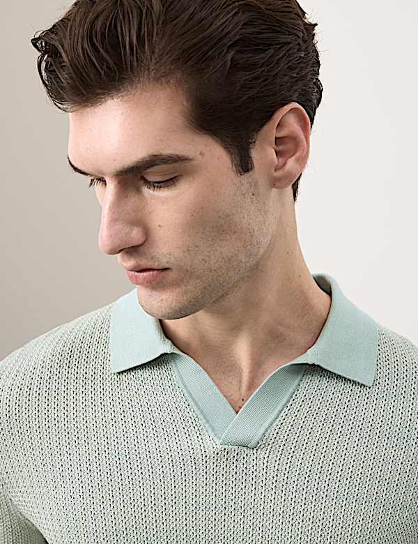 Pure Cotton Twisted Stitch Knitted Polo - GR