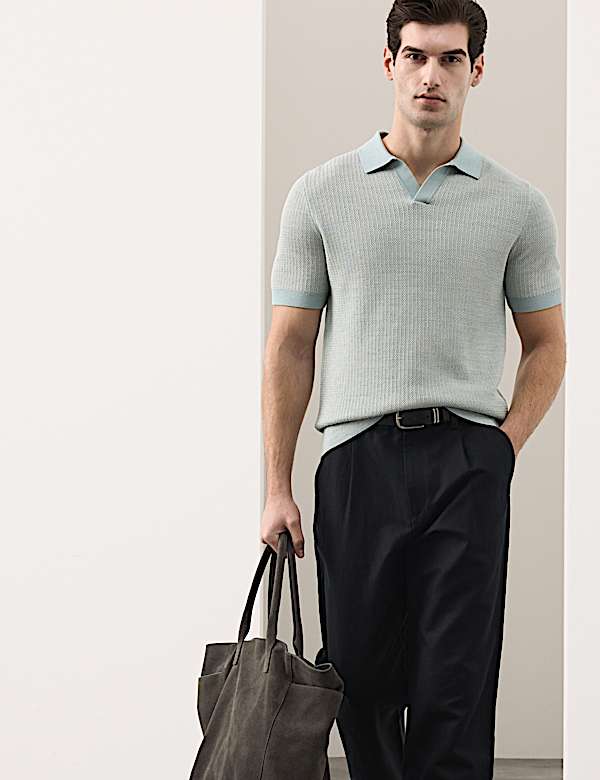 Pure Cotton Twisted Stitch Knitted Polo - GR