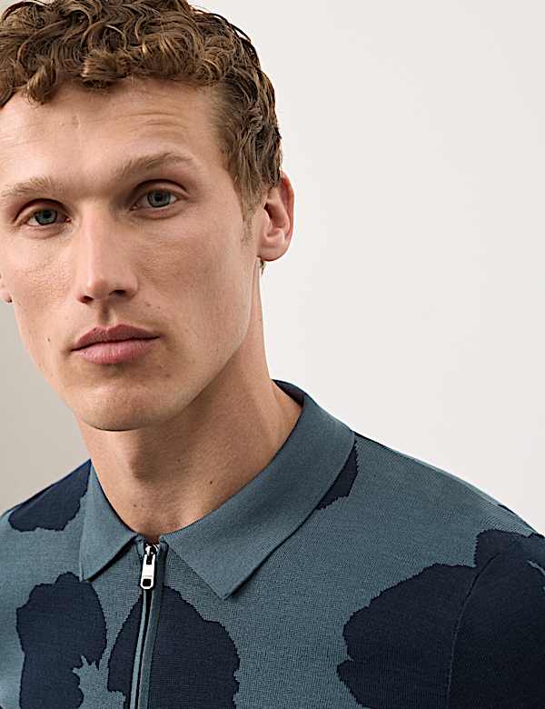 Strick-Poloshirt aus reiner merzerisierter Baumwolle mit kurzem Rei&szlig;verschluss - DE