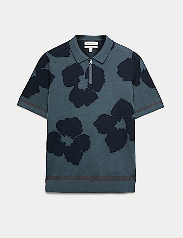 Strick-Poloshirt aus reiner merzerisierter Baumwolle mit kurzem Rei&szlig;verschluss - DE