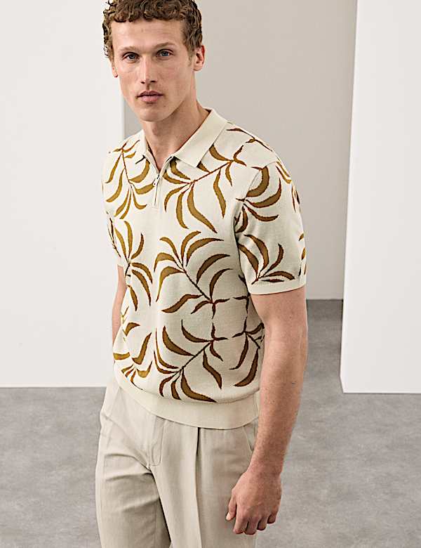 Mercerised Cotton Half Zip Knitted Polo Shirt | LIGHT NATURAL