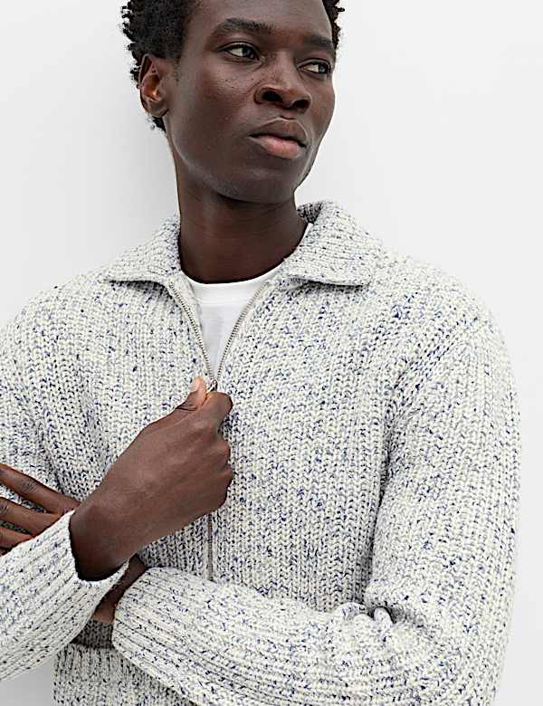 Cotton Blend Zip Up Knitted Jacket - VN