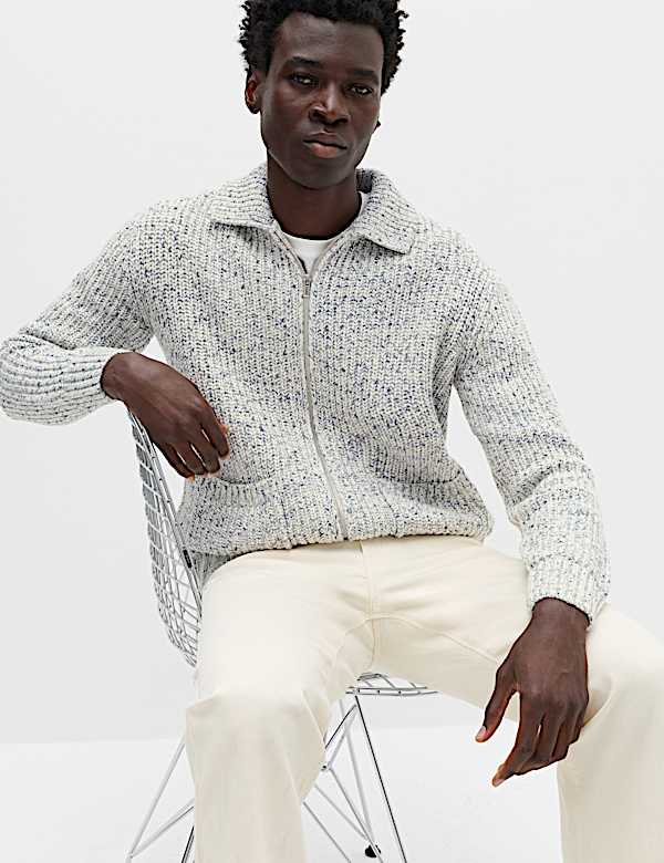 Cotton Blend Zip Up Knitted Jacket - VN