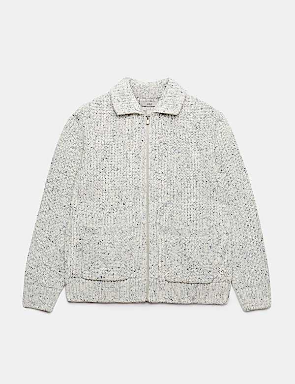 Cotton Blend Zip Up Knitted Jacket - VN