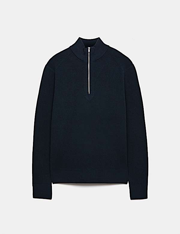 Cotton Blend Ribbed Half Zip Jumper - BE