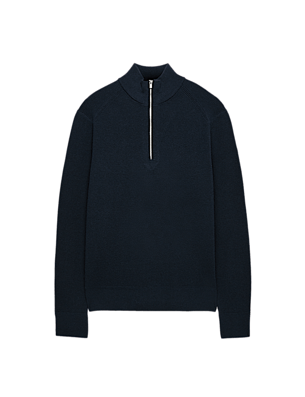 Cotton Blend Ribbed Half Zip Jumper
