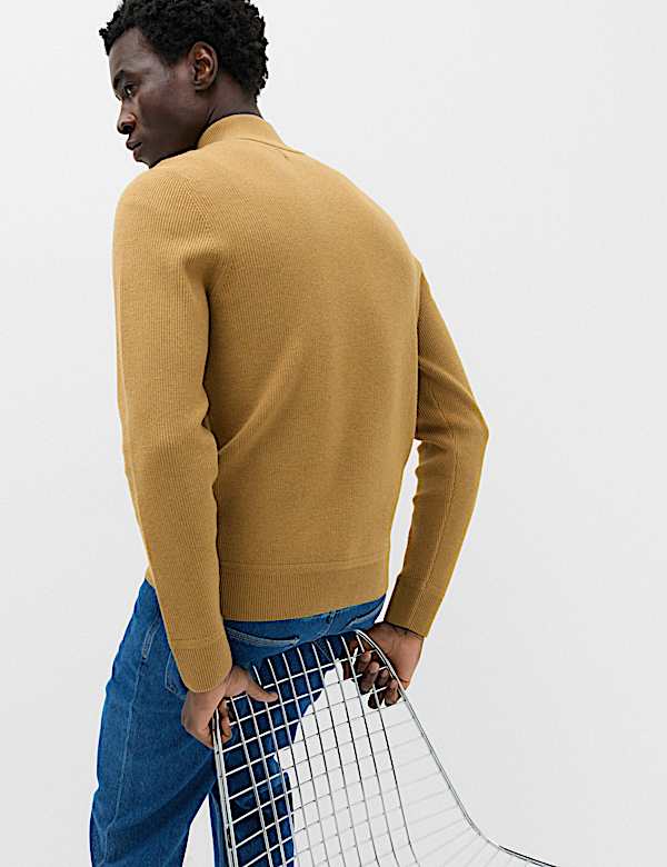 Cotton Blend Ribbed Half Zip Jumper - BN
