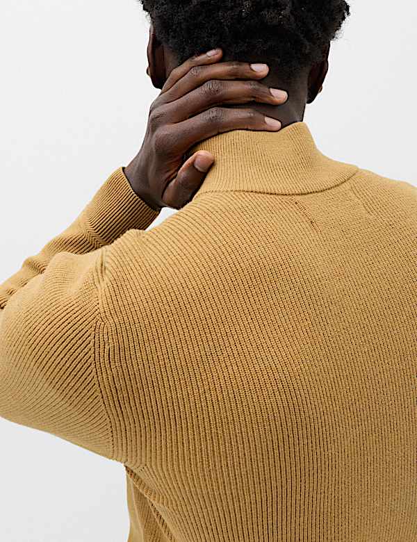 Cotton Blend Ribbed Half Zip Jumper - BN