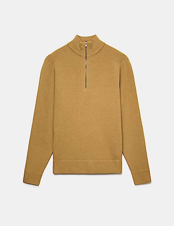 Cotton Blend Ribbed Half Zip Jumper - BN