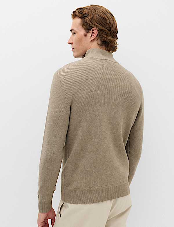 Cotton Blend Ribbed Half Zip Jumper