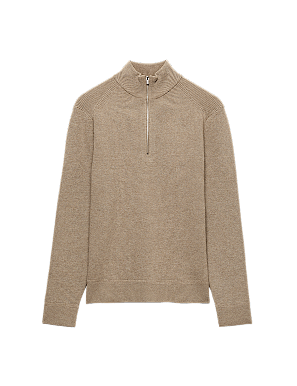Cotton Blend Ribbed Half Zip Jumper