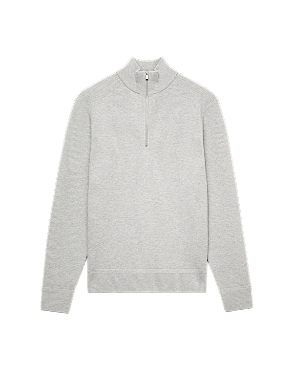 Cotton Blend Ribbed Half Zip Jumper