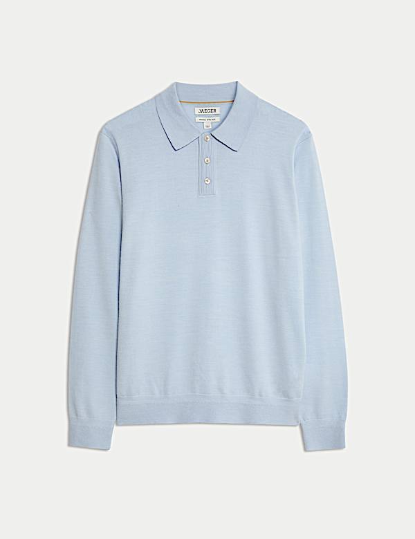 Πλεκτή μπλούζα πόλο με υψηλή περιεκτικότητα σε μαλλί Merino και μετάξι - GR