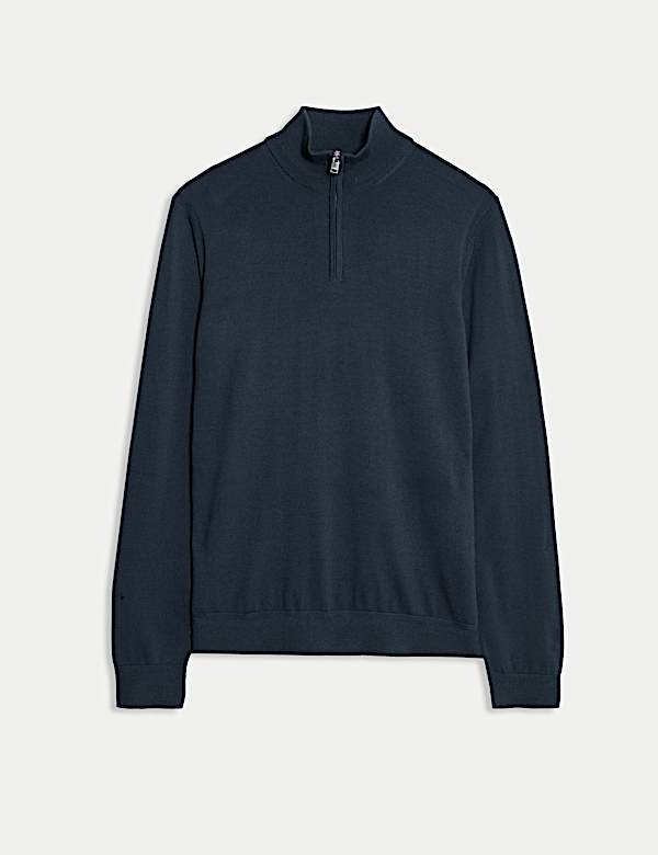 Pull en laine mérinos et soie à encolure demi-zippée - FR