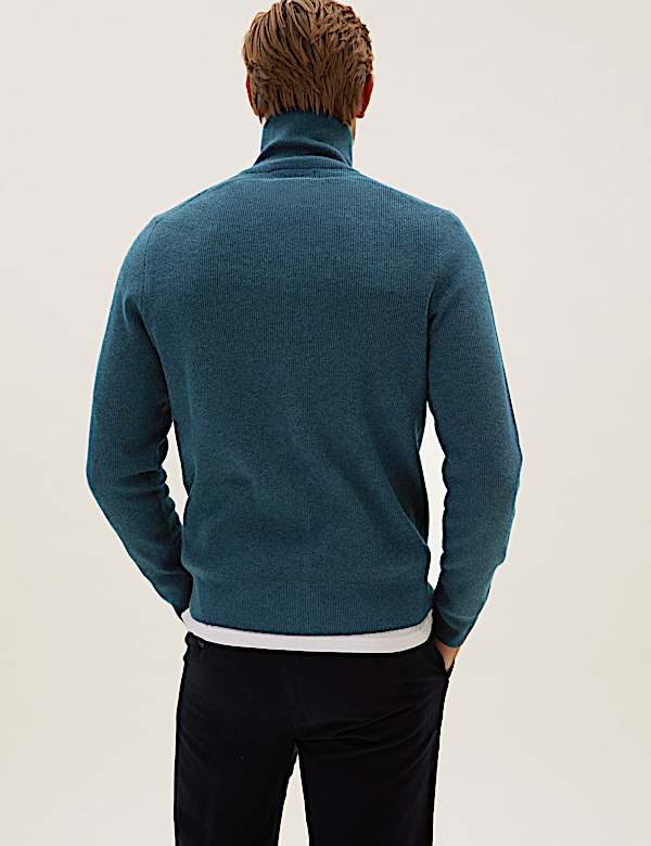 Cotton Rich Ribbed Funnel Neck Cardigan